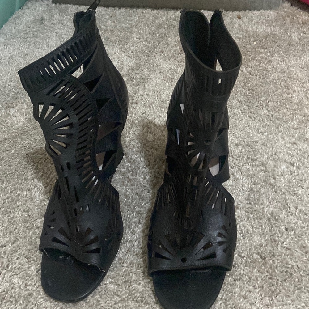 Jeffrey Campbell leather caged wedge heel booties